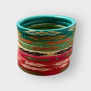 Cana Flecha Colorful Tribal Patterned Woven Bracelet Set, Handmade  - 9 Total